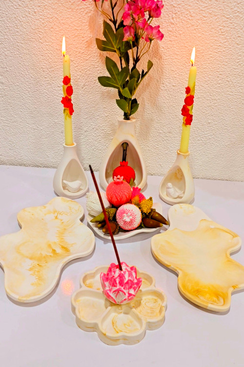 ست پذیرایی، ست یلدا، ست جلو مبلی، گلدان، جاشمعی، جا عودی، ظرف دفرنه، انار یلدا