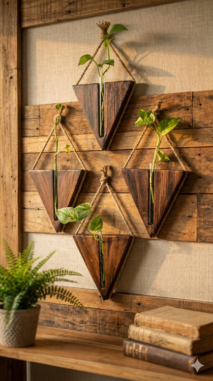 گلجای دیواری طرح چوب با شیشه مناسب گل طبیعی و مصنوعی، گلدان طبیعی