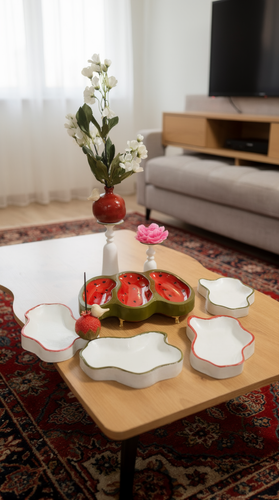 ست یلدایی، ظروف پذیرایی، ظروف دفرمه، گلدان، گلجا