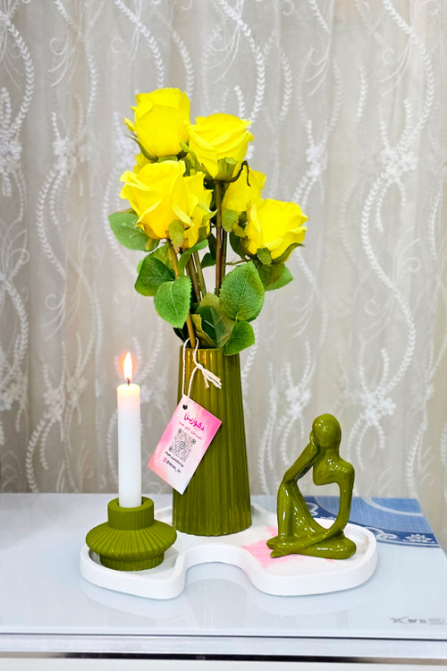 ست گلجای سنگی طرح چوب با جا شمعی، آدمک متفکر