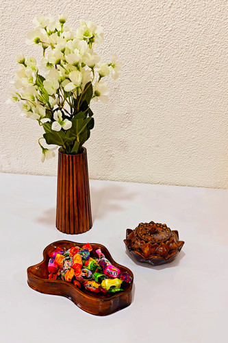 ست گلدان، جا شمعی، جا عودی، ظروف دفرمه، طرح چوب و رنگهای نو و دلخواه