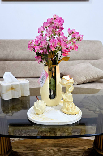 گلدان، جاشمعی، جا عودی، ست جلو مبلی و کنار کنسول و میزتلویزیون سنگی با تنوع رنگی