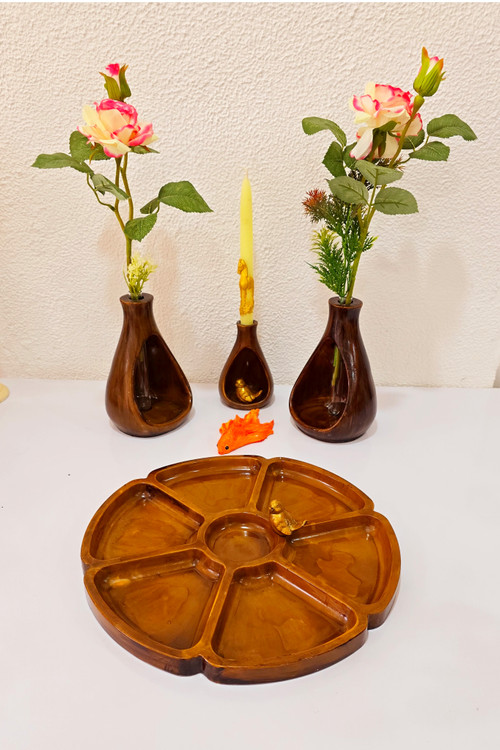 جاشمعی سنگی طرح چوب با شمع طرح چوب