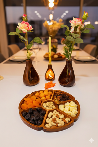 هفت سین طرح چوب سنگی، اردورخوری، جا شمعی، گلدان در فروشگاه دکوزین