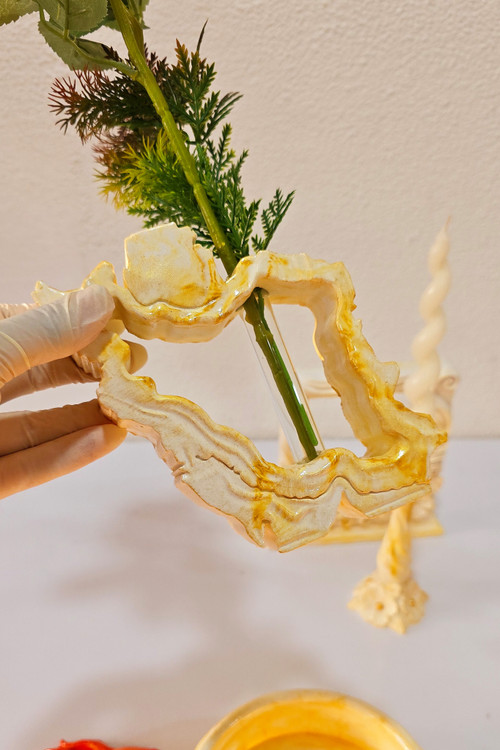 خرید گلجای گلدان ایران، در هفت سین ۱۲ تکه دکوزین، ترکیب سنگ و شیشه لاکچری + قیمت