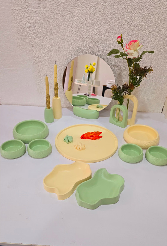 خرید ست هفت سین سنگ مصنوعی لاکچری، گلدلن شیشه ای، ترکیب سنگ و شیشه+قیمت/دکوزین